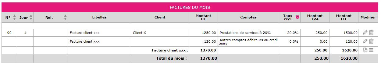 Exemple  saisie Créances / Dettes dans  menu Saisie / Factures Clients pour comptabilisation refacturation des débours