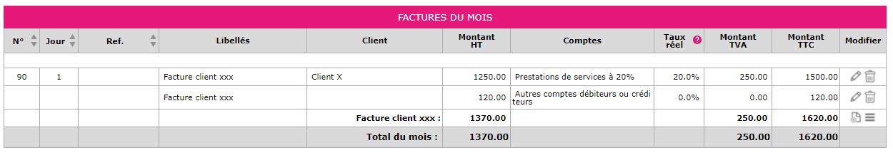 Exemple  saisie Créances / Dettes dans  menu Saisie / Factures Clients pour comptabilisation refacturation des débours