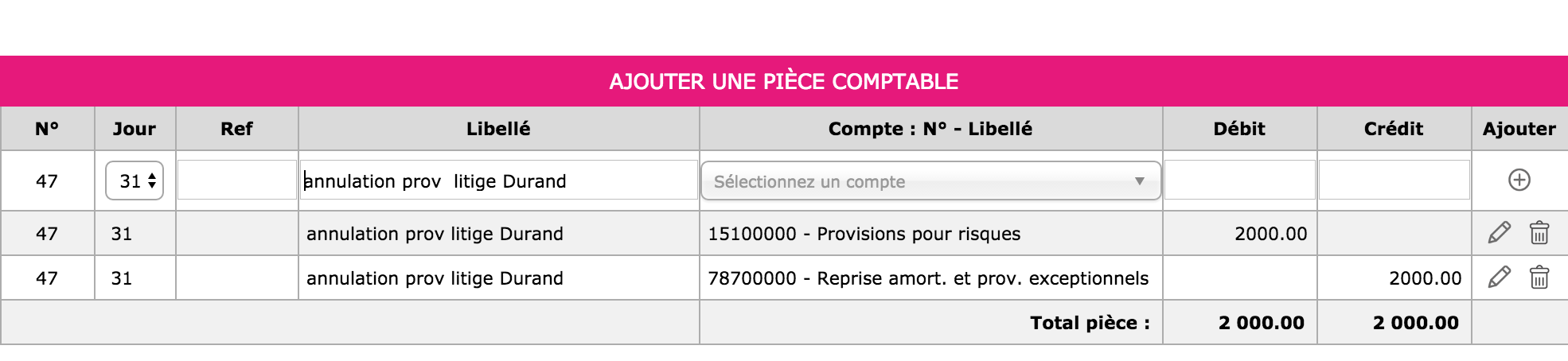 Capture des reprises sur provisions exceptionelles