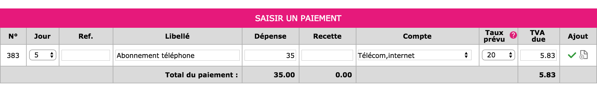 Saisie des dépenses en banque img1